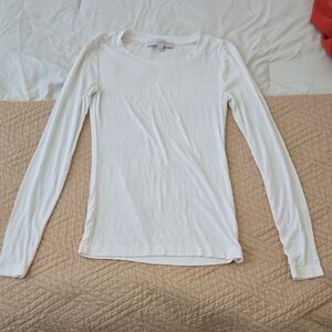 LOFT Classic White Long Sleeve Tee Ribbed